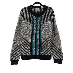 Vintage Brad Richards Chunky Knit Sweater Men Size M Hand Knit Striped 80s Retro